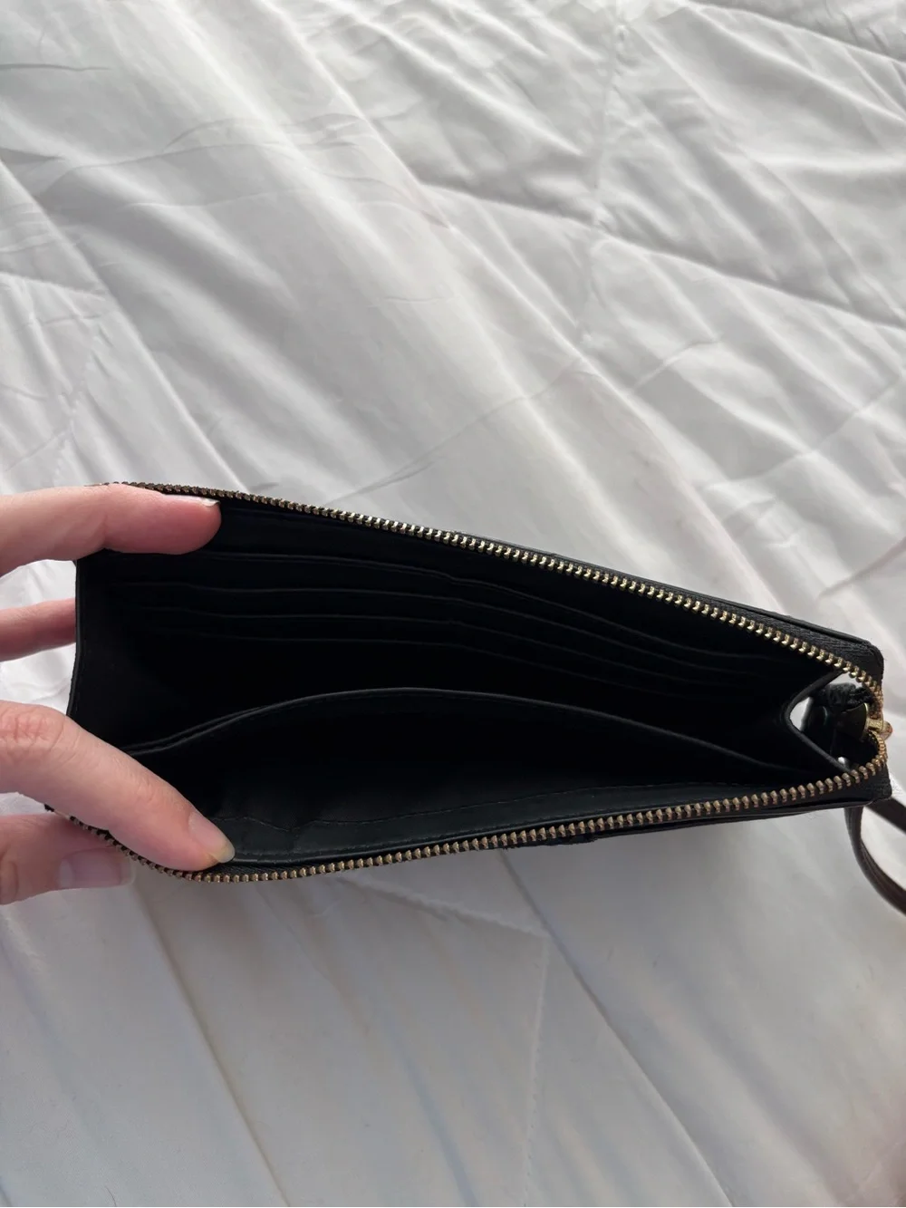Coach Black Leather Wristlet with Gold Logo Accent